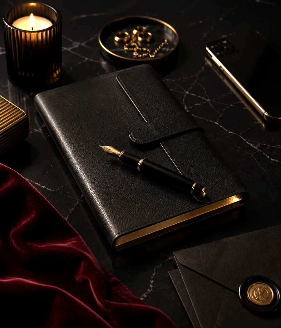 Luxury desk with candlelight and gold accents