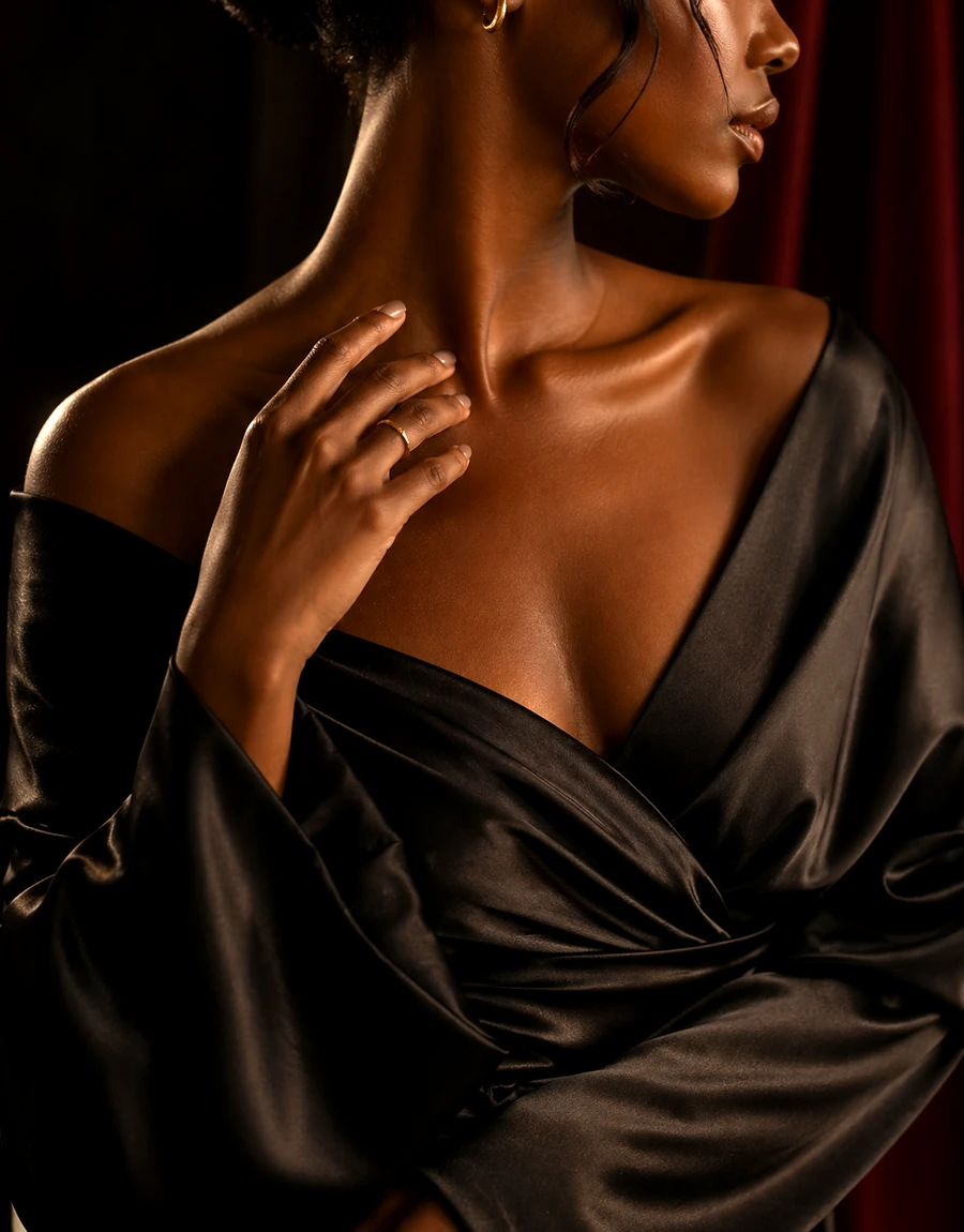 Editorial portrait in satin drapery